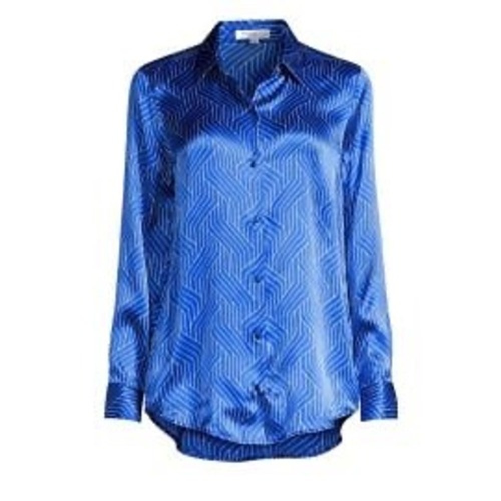NWT Equipment Femme Essential Silk Shirt Blue Geometric Chevron